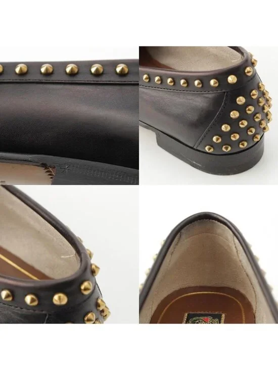 Gucci Horsebit Studded Loafers Black Gold 36.5 - Picture 9 of 10